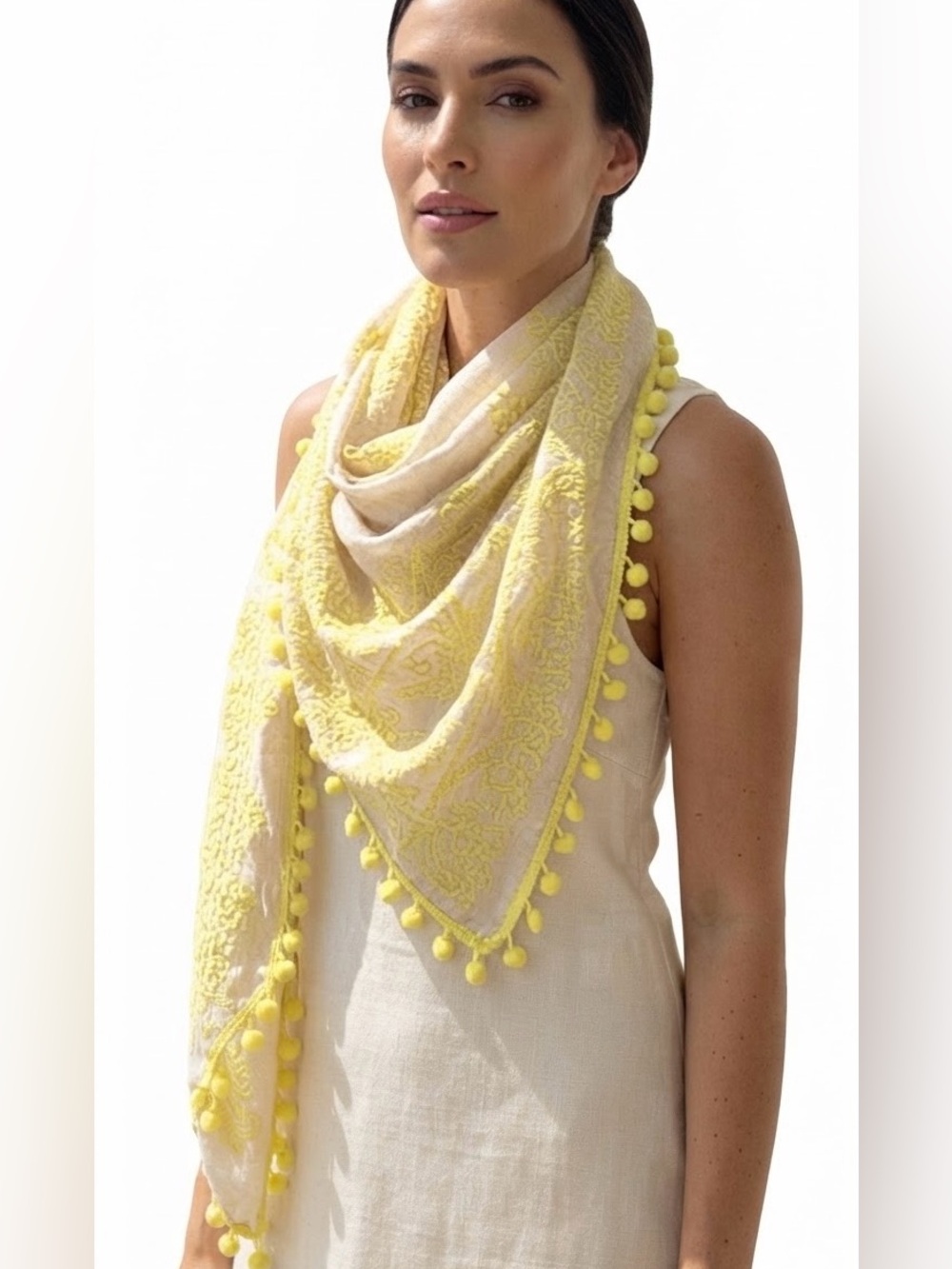 Soft Boho Chic artsy scarf cream/yellow scarf